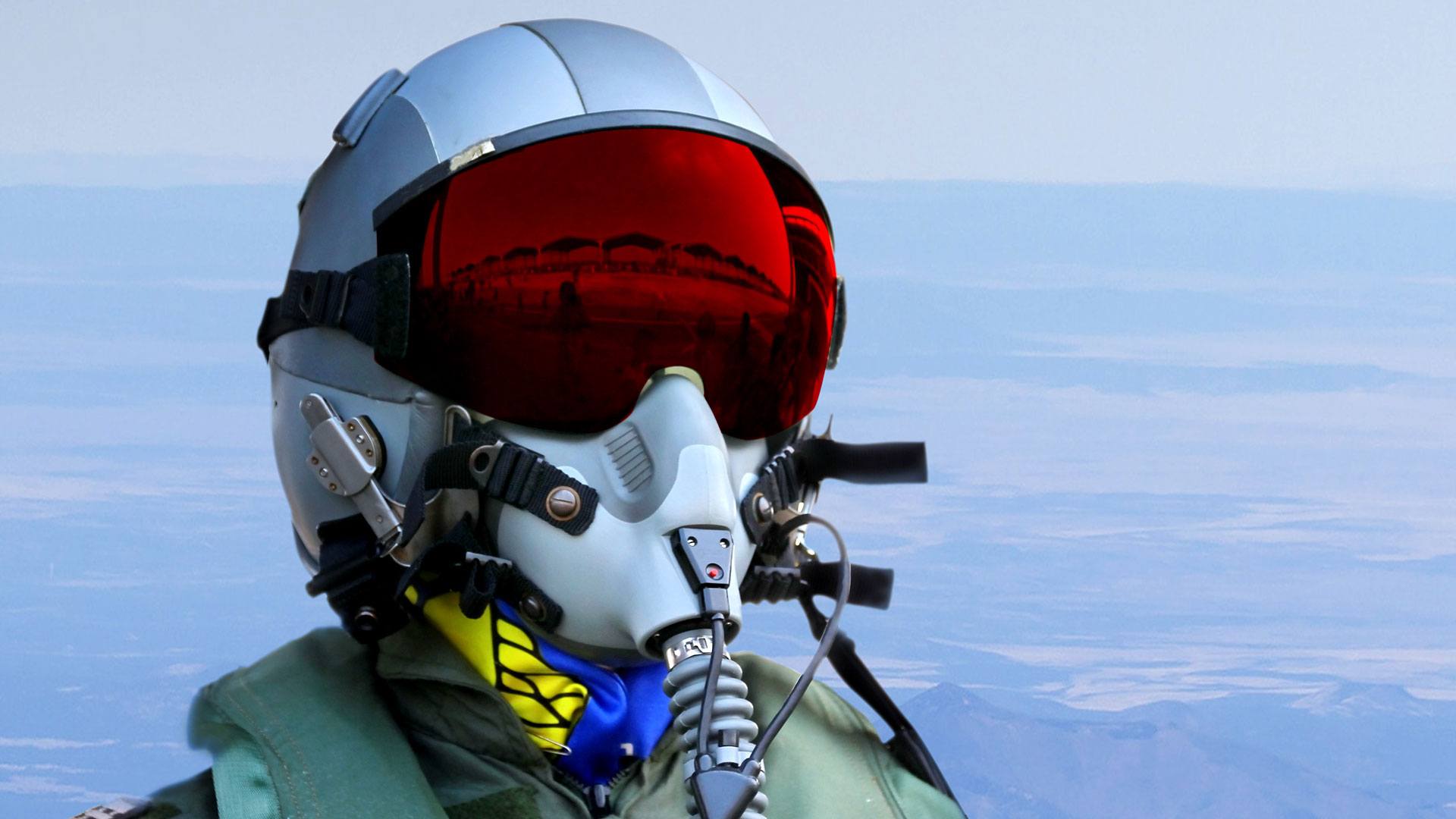 man wearing helmet system
